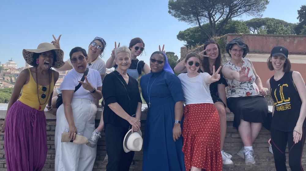 Loyola students studying abroad in Rome pose for a picture.