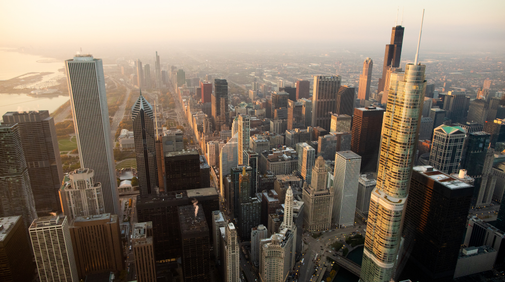 An aerial view of downtown Chicago.