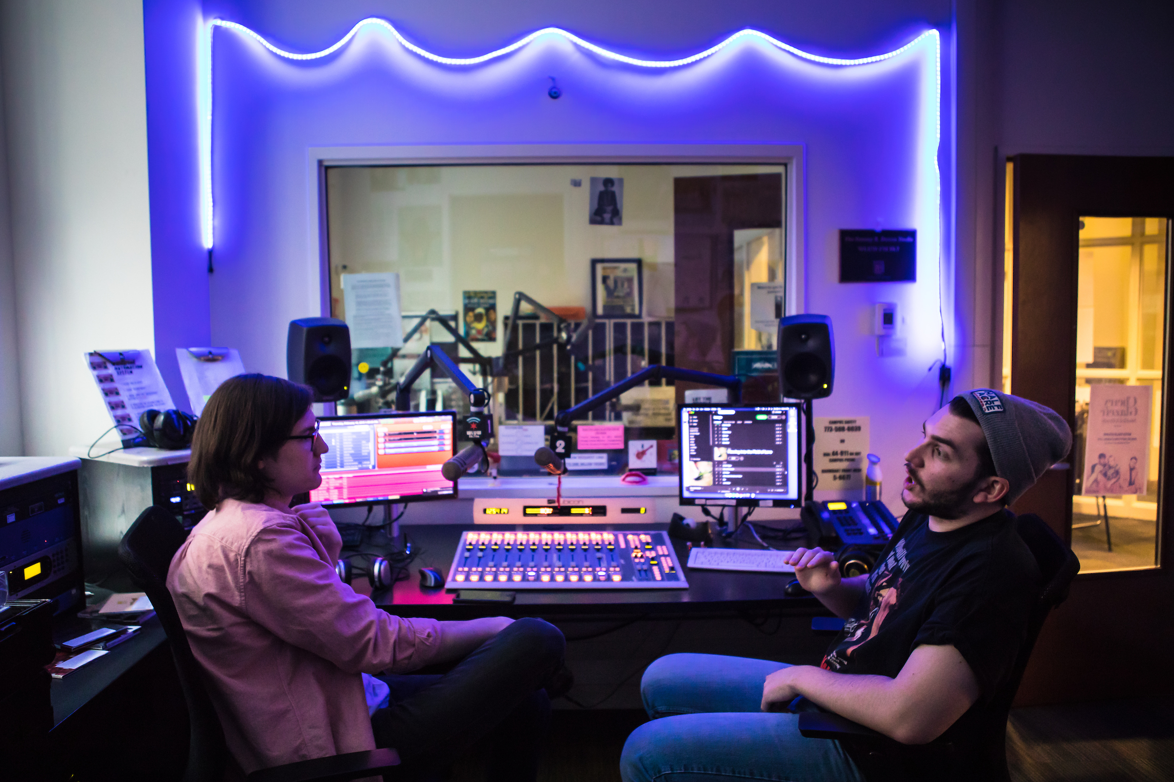 WLUW executive staff member and program director, Paul Quinn, joined Tom Hush on his Alumni Takeover radio show. Photo by Lukas Keapproth.