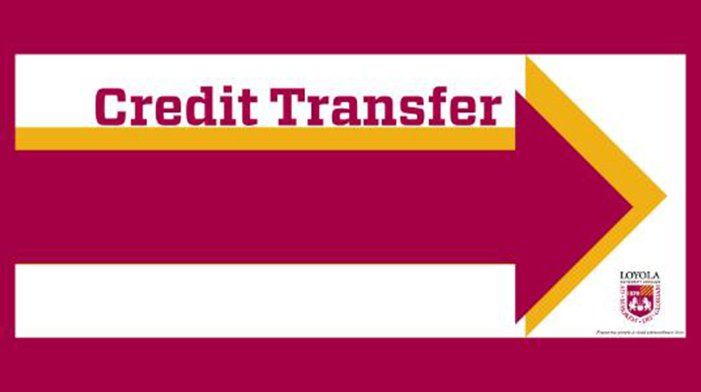 A graphic of a maroon and gold arrow with the words Credit Transfer displayed.